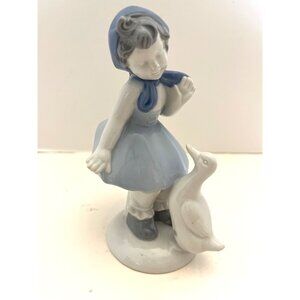 Vintage Gerold Porzellan Bavaria Figurine Blue & White Girl With Duck